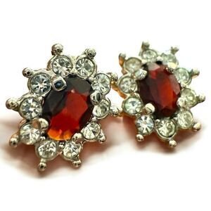 Vintage Red & Clear Rhinestone Cluster Earrings – Gold Tone Backing